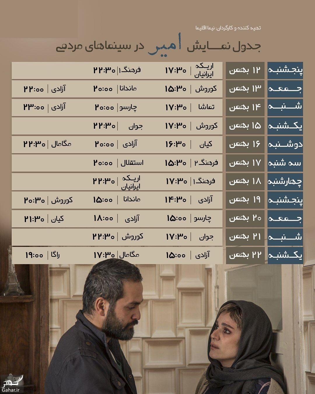 برنامه نمایش فیلم امیر در سینماهای مردمی