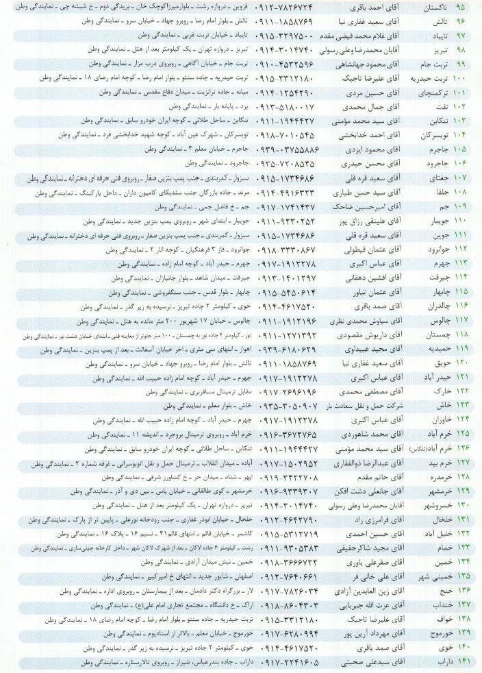 آدرس و شماره تلفن نمایندگیهای باربری وطن در کشور, جدید 1400 -گهر